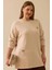 Kadın Büyük Beden Çiçek Işlemeli Sweatshirt - Bej 1