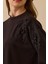 Kadın Işlemeli Omuz Detaylı Uzun Sweatshirt - Siyah 3