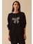 Kadın Fiyonk Işlemeli Uzun Sweatshirt - Siyah 1