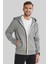 Regular Fit Tam Fermuar Kapüşonlu Erkek Sweatshirt Gri 1