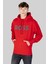 Logolu Baskılı Kapüşonlu Erkek Beyaz Sweatshirt Kırmızı 2