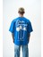 Erkek Palm Baskılı Oversize T-Shirt Mavi 3