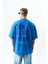 Erkek Eyes Baskılı Oversize T-Shirt Mavi 3