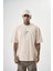 Erkek Res'cue Baskılı Oversize T-Shirt Bej 1