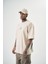 Erkek Res'cue Baskılı Oversize T-Shirt Bej 2