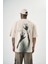 Erkek Res'cue Baskılı Oversize T-Shirt Bej 3