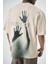 Erkek Res'cue Baskılı Oversize T-Shirt Bej 5