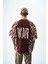 Erkek War Baskılı Yıkamalı Oversize T-Shirt Bordo 3