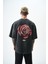 Erkek Alert Baskılı Yıkamalı Oversize T-Shirt Siyah 3