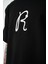 Erkek R Nakışlı Oversize T-Shirt Siyah 4