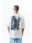 Erkek Destroy Baskılı Oversize T-Shirt Beyaz 3
