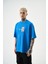 Erkek Expectation Nakışlı Oversize T-Shirt Mavi 2