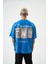 Erkek Expectation Nakışlı Oversize T-Shirt Mavi 3