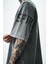 Erkek Playoff 99 Baskılı Yıkamalı Oversize T-Shirt Gri 5