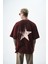 Erkek Star Baskılı Yıkamalı Oversize T-Shirt Bordo 3