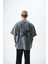 Erkek Star Baskılı Yıkamalı Oversize T-Shirt Gri 3