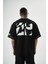 Erkek 22 Yazılı Nakışlı Oversize T-Shirt Siyah 3