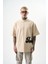 Erkek Imagined Nakışlı Yarım Fermuarlı Oversize T-Shirt Bej 1