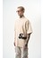 Erkek Imagined Nakışlı Yarım Fermuarlı Oversize T-Shirt Bej 2