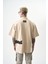 Erkek Imagined Nakışlı Yarım Fermuarlı Oversize T-Shirt Bej 3