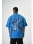 Erkek Let\'s Get Tight Nakışlı Oversize T-Shirt Mavi 3