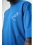 Erkek Let\'s Get Tight Nakışlı Oversize T-Shirt Mavi 4