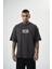 Erkek Ornaments Baskılı Oversize T-Shirt Füme 1