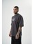 Erkek Ornaments Baskılı Oversize T-Shirt Füme 2