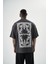 Erkek Ornaments Baskılı Oversize T-Shirt Füme 3