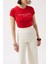 Baskılı Likralı Crop Kırmızı T-Shirt 4