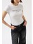 Baskılı Likralı Crop Beyaz T-Shirt 4
