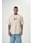 Erkek Ornaments Baskılı Oversize T-Shirt Bej 1