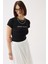 Baskılı Likralı Crop Siyah T-Shirt 3