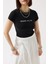 Baskılı Likralı Crop Siyah T-Shirt 4