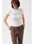 Baskılı Likralı Crop Beyaz T-Shirt 1