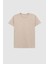 Slim Fit Bej Bisiklet Yaka Pamuklu Nefes Alabilen T-Shirt 4HC141996753M 1