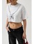 Baskılı Crop Beyaz T-Shirt 5