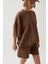 Oversize Lazer Kesim Bisiklet Yaka Kahverengi T-Shirt 1