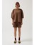 Oversize Lazer Kesim Bisiklet Yaka Kahverengi T-Shirt 2