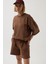 Oversize Lazer Kesim Bisiklet Yaka Kahverengi T-Shirt 3