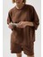 Oversize Lazer Kesim Bisiklet Yaka Kahverengi T-Shirt 5