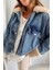 Kadın Camel Kürklü Denim Kadın Mont 3