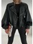Balon Kol Siyah Deri Ceket 1