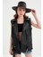 Kadın Siyah Deri Biker Oversize Yelek 1