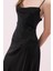 Degaje Yaka Yırtmaçlı Krep Saten Maksi Boy Elbise Siyah Y2511314_001 3
