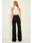 Kadın Siyah Yüksek Bel Zincir Detaylı Geniş Paça Dokuma Pantolon 3