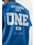 Erkek One Baskılı Oversize T-Shirt Mavi 5