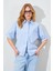 Kadın Mavi Düşük Kol Tek Cepli Gömlek 3
