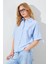 Kadın Mavi Düşük Kol Tek Cepli Gömlek 4