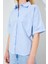 Kadın Mavi Düşük Kol Tek Cepli Gömlek 5